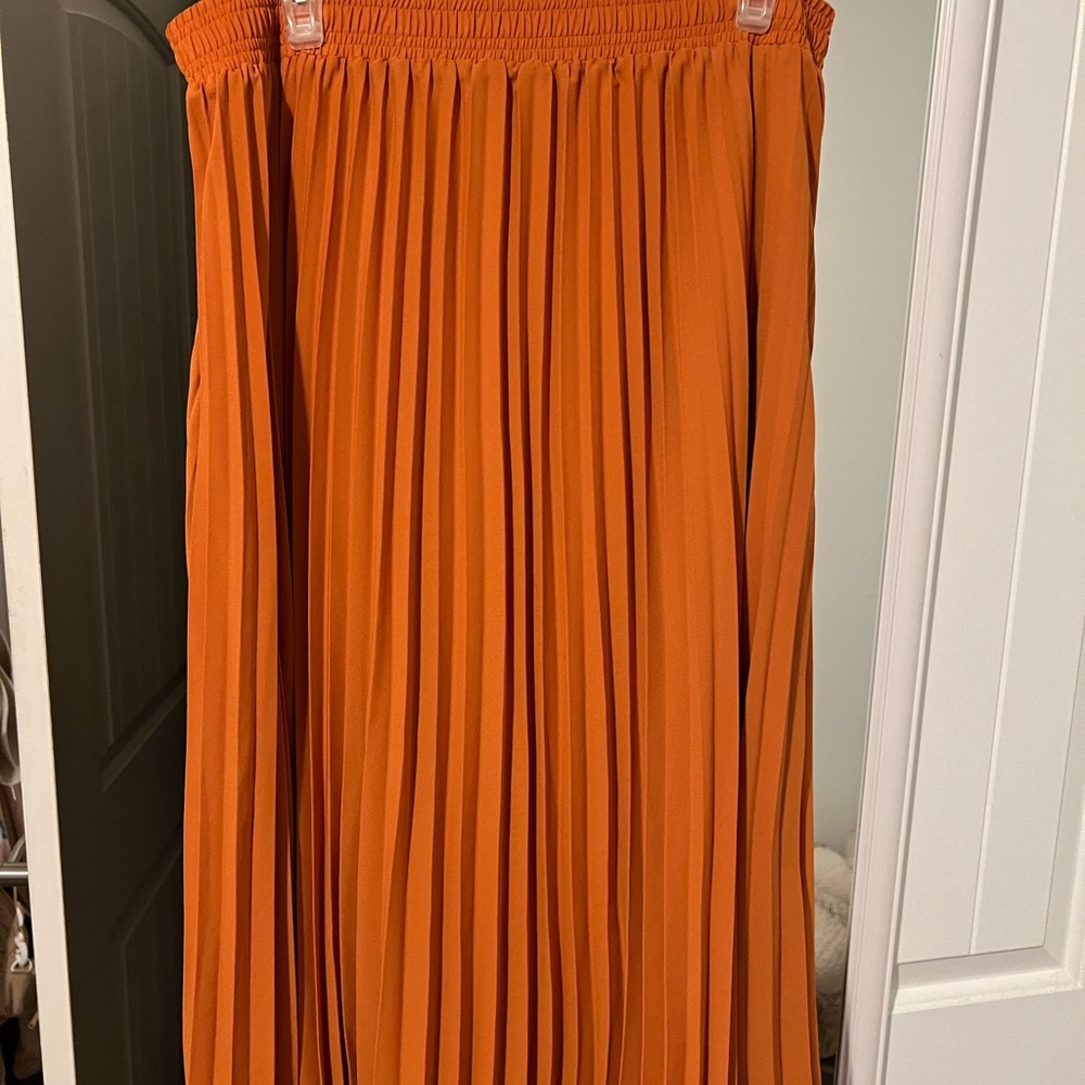 Orange Pleated Women's Skirt